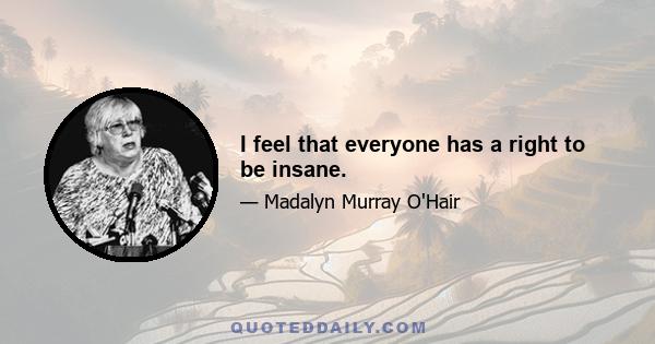 I feel that everyone has a right to be insane.