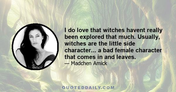 I do love that witches havent really been explored that much. Usually, witches are the little side character... a bad female character that comes in and leaves.