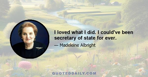 I loved what I did. I could've been secretary of state for ever.