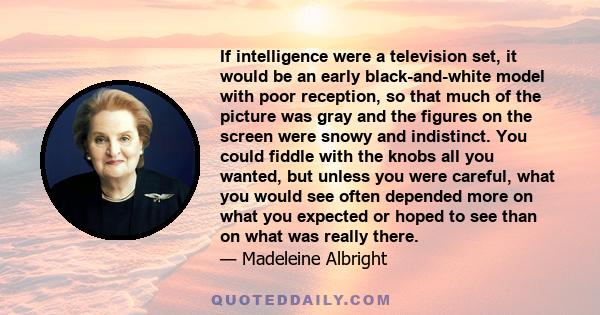 If intelligence were a television set, it would be an early black-and-white model with poor reception, so that much of the picture was gray and the figures on the screen were snowy and indistinct. You could fiddle with