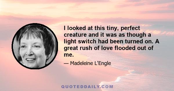 I looked at this tiny, perfect creature and it was as though a light switch had been turned on. A great rush of love flooded out of me.