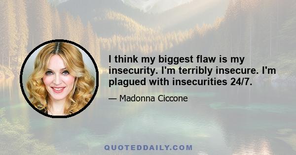 I think my biggest flaw is my insecurity. I'm terribly insecure. I'm plagued with insecurities 24/7.