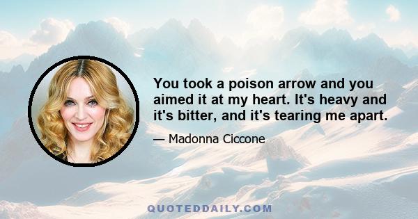 You took a poison arrow and you aimed it at my heart. It's heavy and it's bitter, and it's tearing me apart.