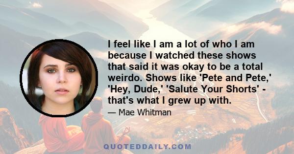 I feel like I am a lot of who I am because I watched these shows that said it was okay to be a total weirdo. Shows like 'Pete and Pete,' 'Hey, Dude,' 'Salute Your Shorts' - that's what I grew up with.