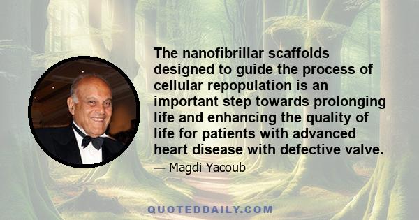 The nanofibrillar scaffolds designed to guide the process of cellular repopulation is an important step towards prolonging life and enhancing the quality of life for patients with advanced heart disease with defective