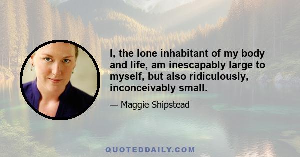 I, the lone inhabitant of my body and life, am inescapably large to myself, but also ridiculously, inconceivably small.