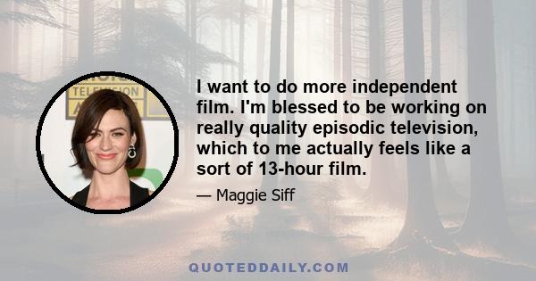 I want to do more independent film. I'm blessed to be working on really quality episodic television, which to me actually feels like a sort of 13-hour film.