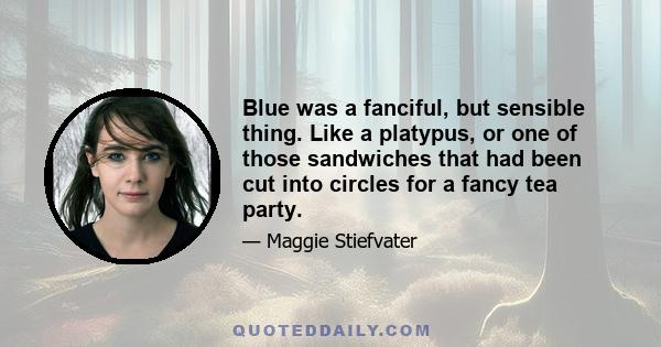 Blue was a fanciful, but sensible thing. Like a platypus, or one of those sandwiches that had been cut into circles for a fancy tea party.