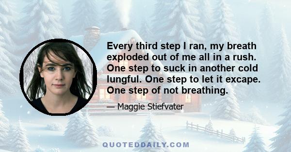 Every third step I ran, my breath exploded out of me all in a rush. One step to suck in another cold lungful. One step to let it excape. One step of not breathing.