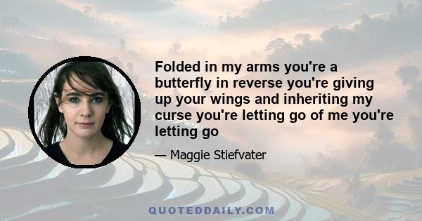 Folded in my arms you're a butterfly in reverse you're giving up your wings and inheriting my curse you're letting go of me you're letting go