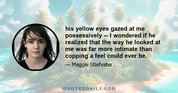 his yellow eyes gazed at me possessively -- I wondered if he realized that the way he looked at me was far more intimate than copping a feel could ever be.