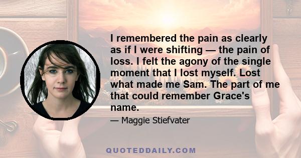 I remembered the pain as clearly as if I were shifting — the pain of loss. I felt the agony of the single moment that I lost myself. Lost what made me Sam. The part of me that could remember Grace's name.