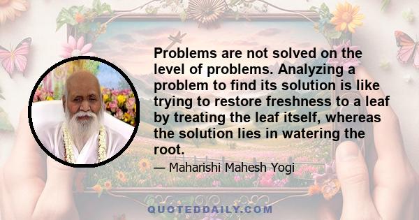 Problems are not solved on the level of problems. Analyzing a problem to find its solution is like trying to restore freshness to a leaf by treating the leaf itself, whereas the solution lies in watering the root.