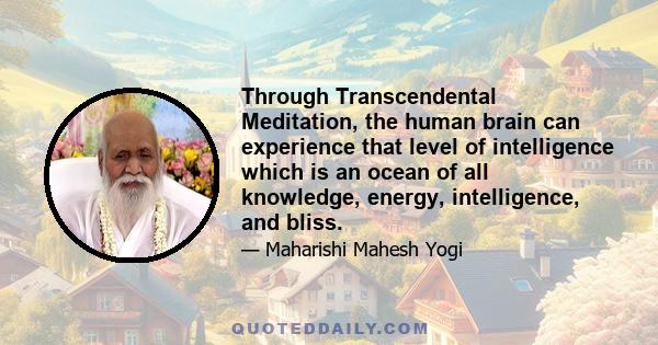 Through Transcendental Meditation, the human brain can experience that level of intelligence which is an ocean of all knowledge, energy, intelligence, and bliss.