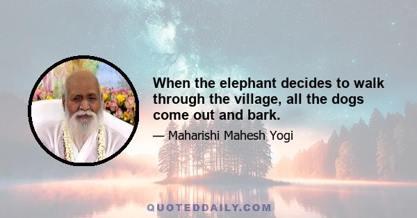 When the elephant decides to walk through the village, all the dogs come out and bark.