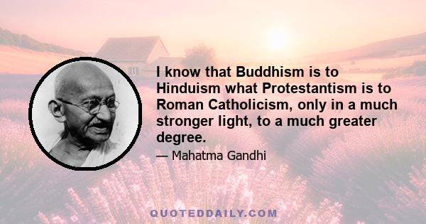 I know that Buddhism is to Hinduism what Protestantism is to Roman Catholicism, only in a much stronger light, to a much greater degree.