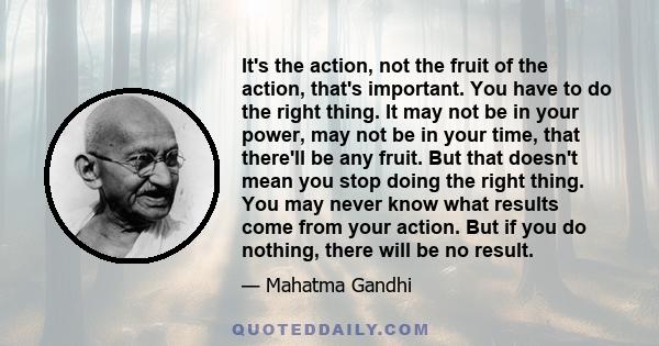 It's the action, not the fruit of the action, that's important. You have to do the right thing. It may not be in your power, may not be in your time, that there'll be any fruit. But that doesn't mean you stop doing the