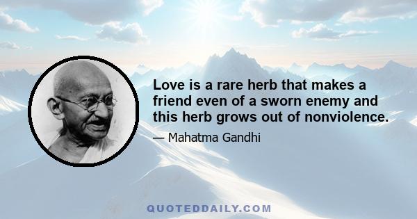 Love is a rare herb that makes a friend even of a sworn enemy and this herb grows out of nonviolence.