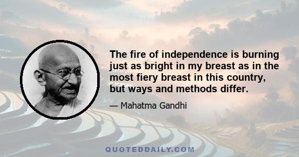 The fire of independence is burning just as bright in my breast as in the most fiery breast in this country, but ways and methods differ.