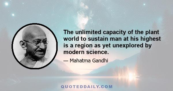 The unlimited capacity of the plant world to sustain man at his highest is a region as yet unexplored by modern science.