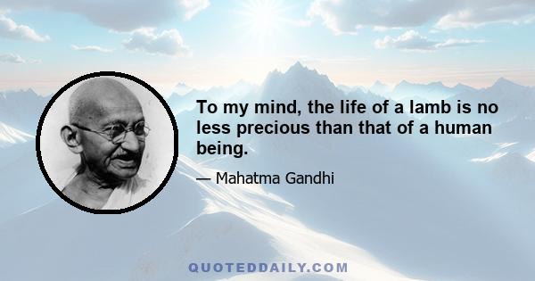 To my mind, the life of a lamb is no less precious than that of a human being.