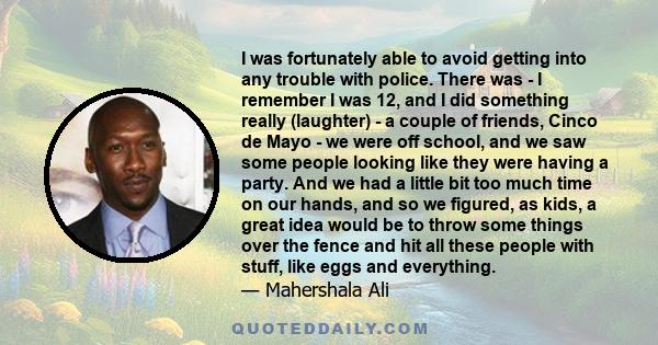 I was fortunately able to avoid getting into any trouble with police. There was - I remember I was 12, and I did something really (laughter) - a couple of friends, Cinco de Mayo - we were off school, and we saw some