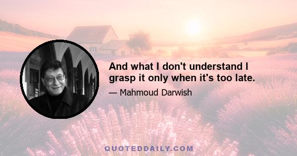 And what I don't understand I grasp it only when it's too late.