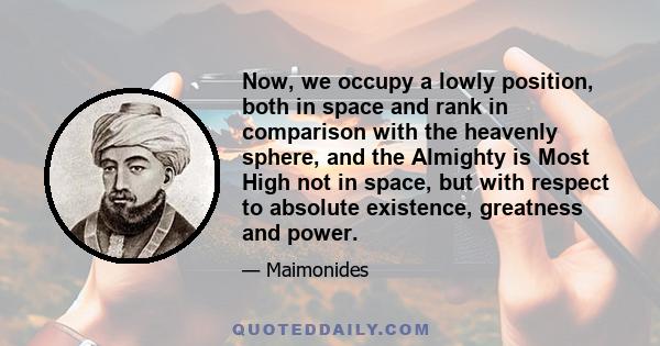 Now, we occupy a lowly position, both in space and rank in comparison with the heavenly sphere, and the Almighty is Most High not in space, but with respect to absolute existence, greatness and power.