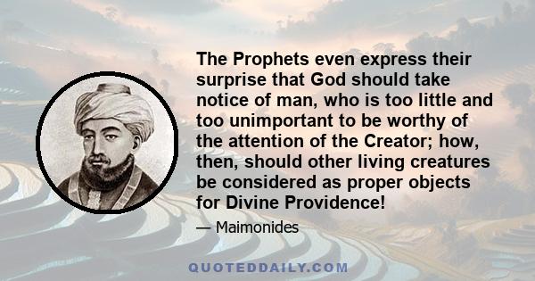 The Prophets even express their surprise that God should take notice of man, who is too little and too unimportant to be worthy of the attention of the Creator; how, then, should other living creatures be considered as