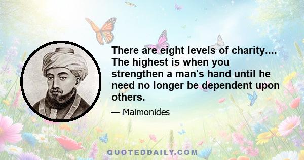 There are eight levels of charity.... The highest is when you strengthen a man's hand until he need no longer be dependent upon others.