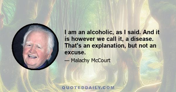 I am an alcoholic, as I said. And it is however we call it, a disease. That's an explanation, but not an excuse.