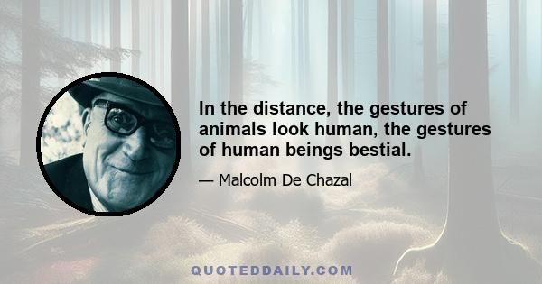 In the distance, the gestures of animals look human, the gestures of human beings bestial.