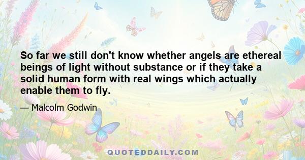 So far we still don't know whether angels are ethereal beings of light without substance or if they take a solid human form with real wings which actually enable them to fly.