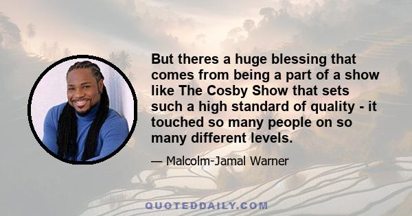 But theres a huge blessing that comes from being a part of a show like The Cosby Show that sets such a high standard of quality - it touched so many people on so many different levels.