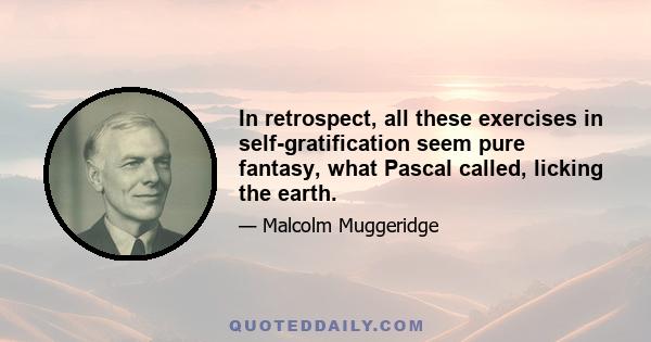 In retrospect, all these exercises in self-gratification seem pure fantasy, what Pascal called, licking the earth.