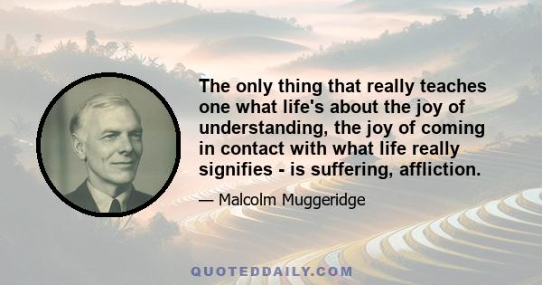 The only thing that really teaches one what life's about the joy of understanding, the joy of coming in contact with what life really signifies - is suffering, affliction.