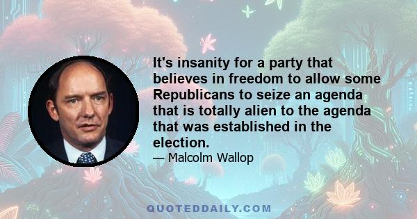 It's insanity for a party that believes in freedom to allow some Republicans to seize an agenda that is totally alien to the agenda that was established in the election.