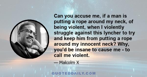 Can you accuse me, if a man is putting a rope around my neck, of being violent, when I violently struggle against this lyncher to try and keep him from putting a rope around my innocent neck? Why, you'd be insane to