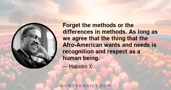 Forget the methods or the differences in methods. As long as we agree that the thing that the Afro-American wants and needs is recognition and respect as a human being.