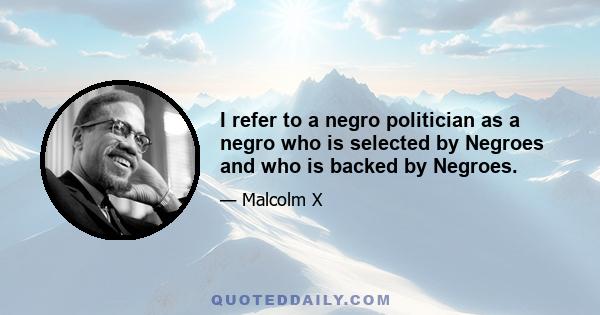 I refer to a negro politician as a negro who is selected by Negroes and who is backed by Negroes.