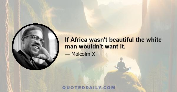 If Africa wasn't beautiful the white man wouldn't want it.