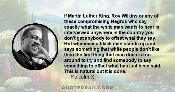 If Martin Luther King, Roy Wilkins or any of these compromising Negros who say exactly what the white man wants to hear is interviewed anywhere in the country you don't get anybody to offset what they say. But whenever