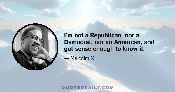 I'm not a Republican, nor a Democrat, nor an American, and got sense enough to know it.