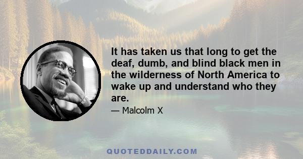 It has taken us that long to get the deaf, dumb, and blind black men in the wilderness of North America to wake up and understand who they are.