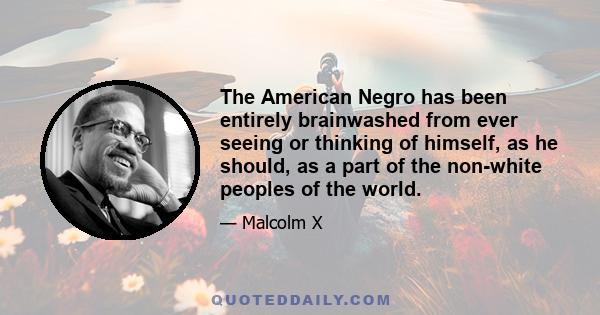 The American Negro has been entirely brainwashed from ever seeing or thinking of himself, as he should, as a part of the non-white peoples of the world.