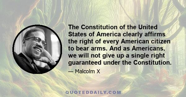 The Constitution of the United States of America clearly affirms the right of every American citizen to bear arms. And as Americans, we will not give up a single right guaranteed under the Constitution.