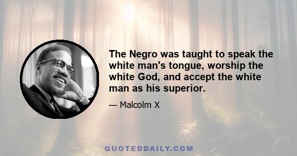 The Negro was taught to speak the white man's tongue, worship the white God, and accept the white man as his superior.