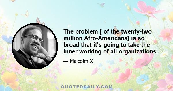 The problem [ of the twenty-two million Afro-Americans] is so broad that it's going to take the inner working of all organizations.