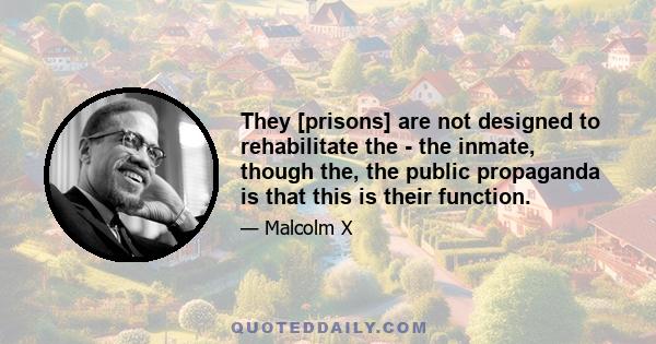 They [prisons] are not designed to rehabilitate the - the inmate, though the, the public propaganda is that this is their function.