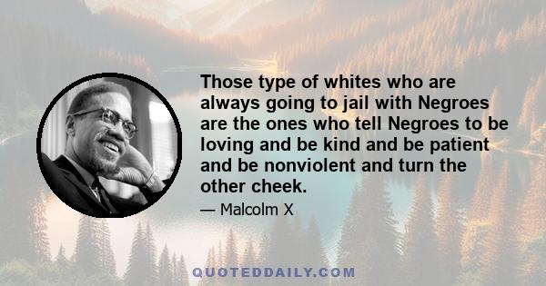 Those type of whites who are always going to jail with Negroes are the ones who tell Negroes to be loving and be kind and be patient and be nonviolent and turn the other cheek.